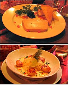 Photo restaurant paris Les Bombis - Le Foie gras et chutney de cassis et<br> le Risotto de Saint-Jacques